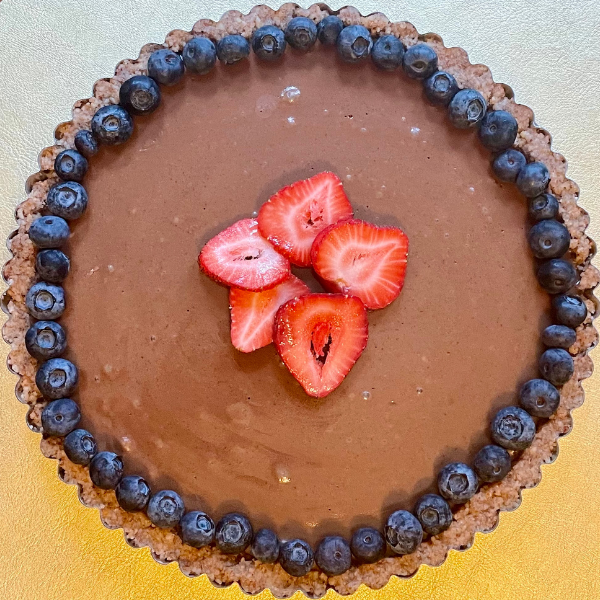 No Bake Hazelnut Cocoa Truffle Pie with Almond Flour Crust